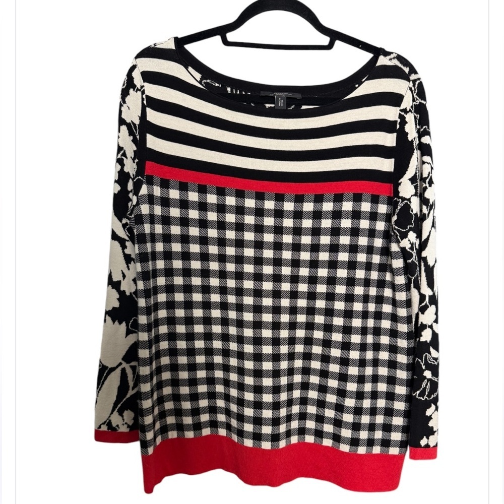 Vintage MaxMara Weekend Lightweight Sweater Floral Checkered Stripes - Picture 2 of 6